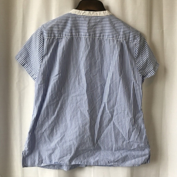 Karl Lagerfeld Blouse White And Blue Striped Ruffle Button Up Size Medium - Picture 6 of 9